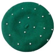 Beret, grøn med diamanter - lækker vintageinspireret beret i filt
